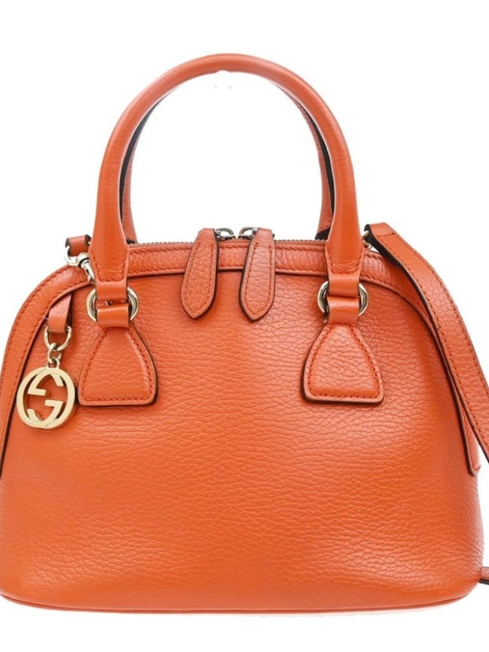 GUCCI Interlocking G 2Way Shoulder Hand Bag Leather Orange GHW Italy 87YJ199
